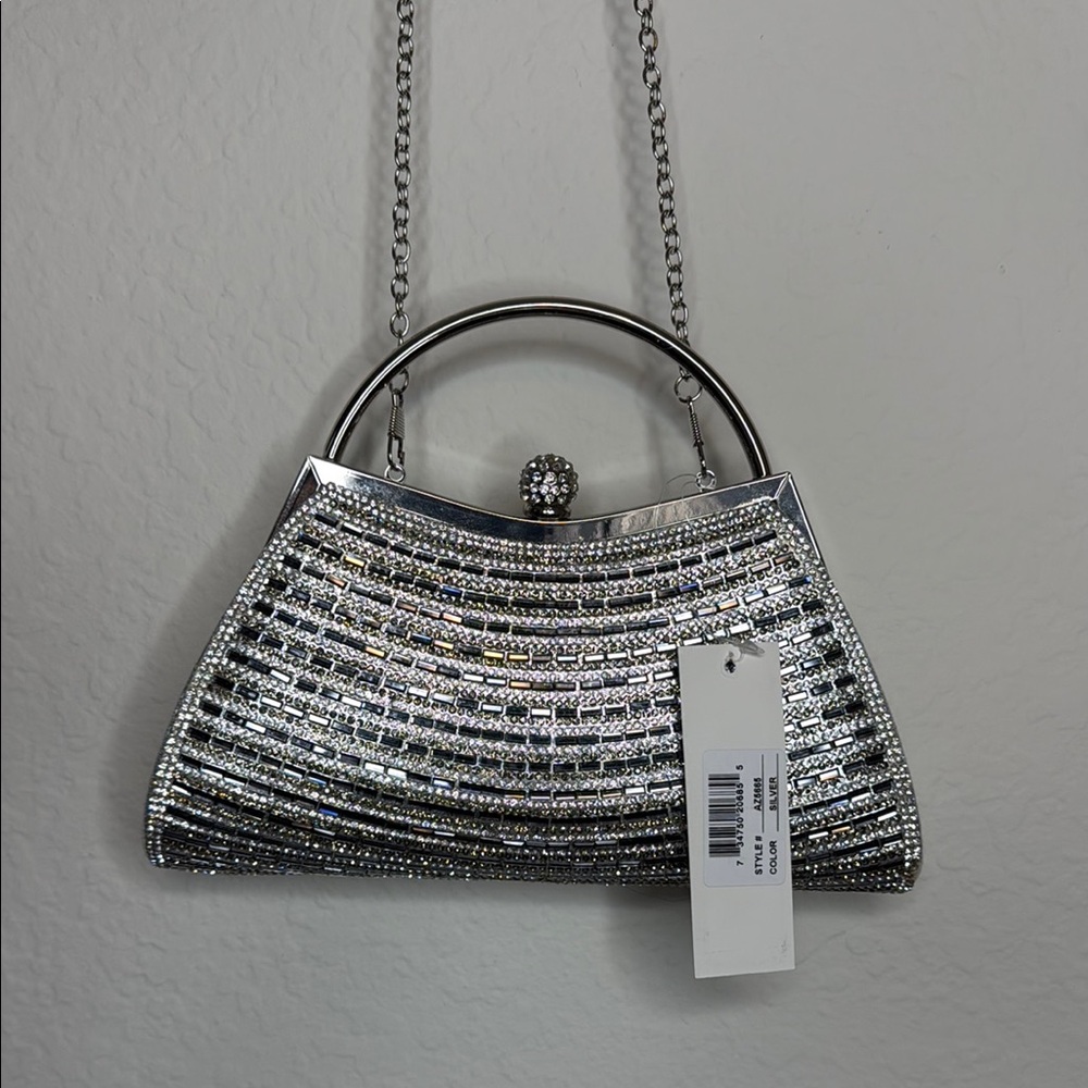Silver Clutch with Chain Strap